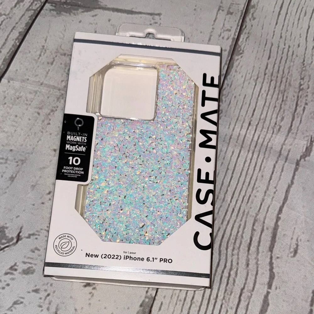 case-mate Iridescent Glitter Phone Case Holographic White iPhone 14 Pro MagSafe